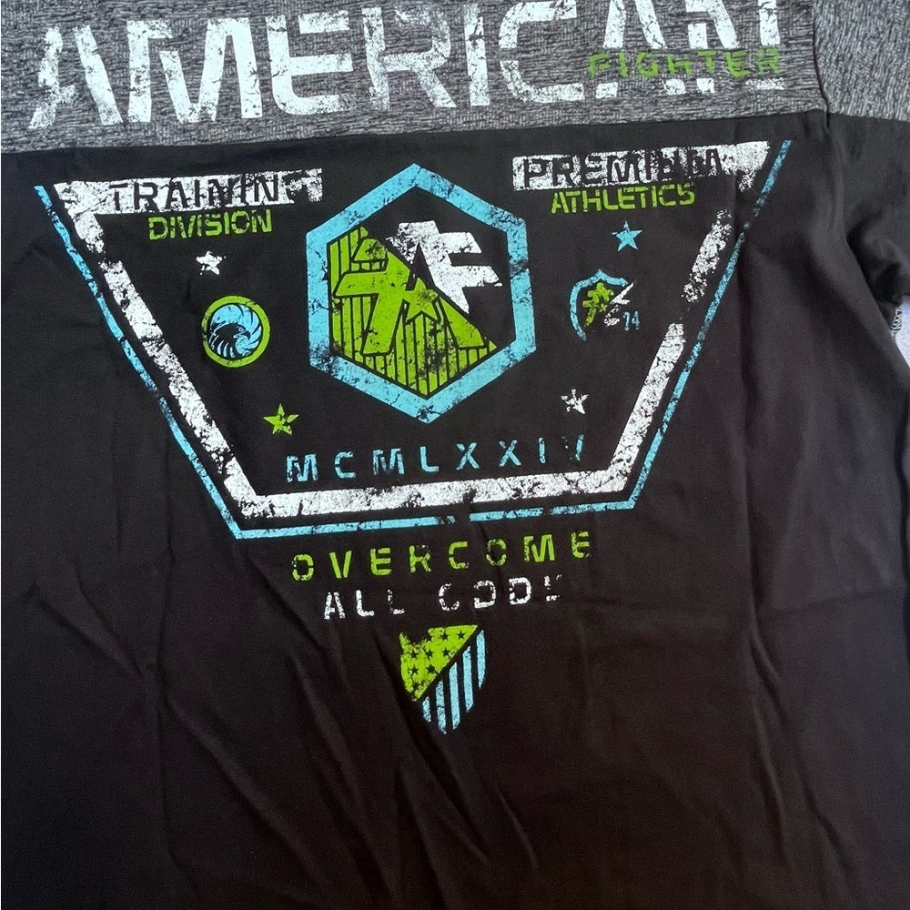 American Fighter Black and Gray Tee with Green Accents - Picture 8 of 8
